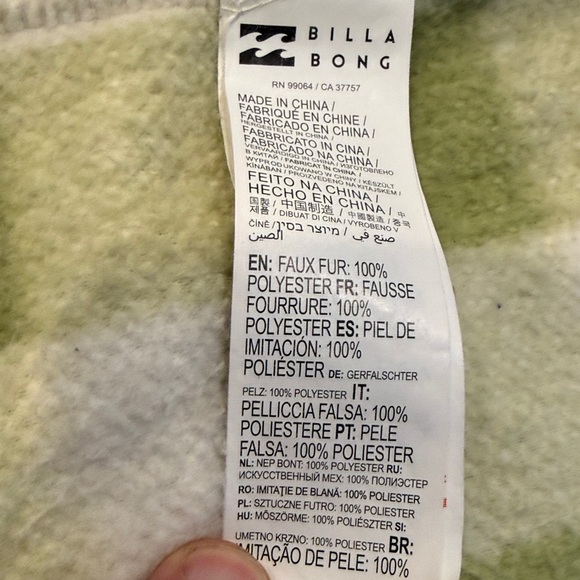 Billabong Olive and Beige Sherpa Jacket XS - Picture 8 of 8